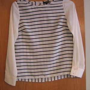 The Limited Navy & Cream Stripe Long sleeve Blouse